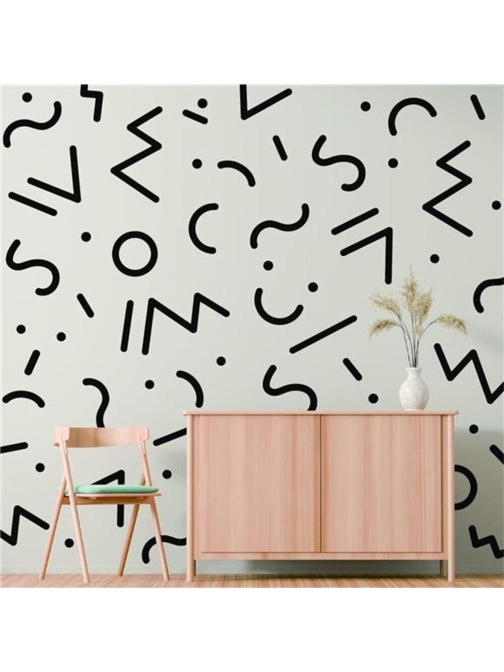 Black Geometric Wall Decals Vinyl Peel Stick Modern Abstract Lines Dots Circle A